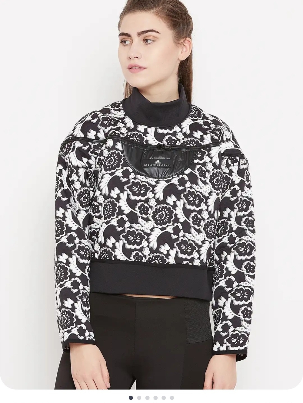 Adidas By Stella McCartney Black & White Floral Quilted Pullover Jacket
